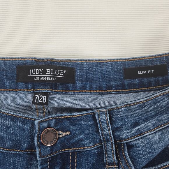 Judy Blue Mid Rise Plaid Cuff Hem Slim Fit Casual Stretch Denim Jeans Size 7/28 - Picture 2 of 8